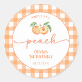 Gingham Zo Zoet Als Een Perzik Verjaardagssticker Ronde Sticker (Voorkant)