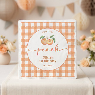 Gingham Zoete Als Een Perzik Verjaardag Servet