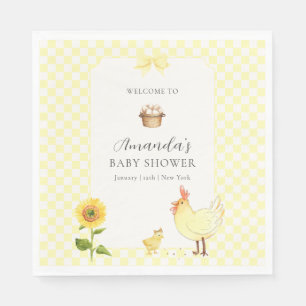 Gingham Zonnebloem Kippen Baby Shower Welkom Servet