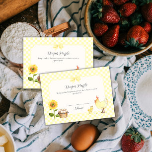 Gingham Zonnebloem Kuiken Luierspel Baby Shower Informatiekaartje