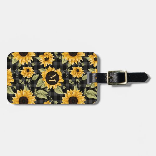 Gingham zonnebloemen patroon bagagelabel (Voorkant horizontaal)