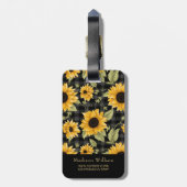 Gingham zonnebloemen patroon bagagelabel (Achterkant verticaal)