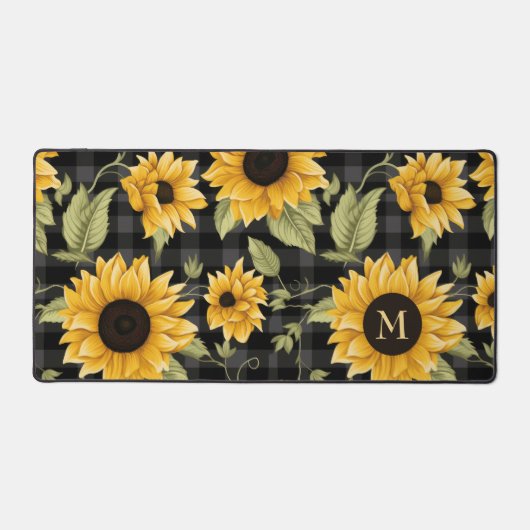 Gingham zonnebloemen patroon bureaumat (Voorkant)