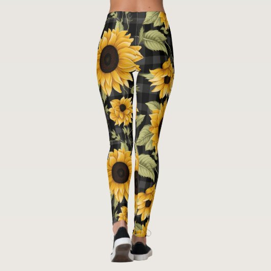 Gingham zonnebloemen patroon leggings (Achterkant)