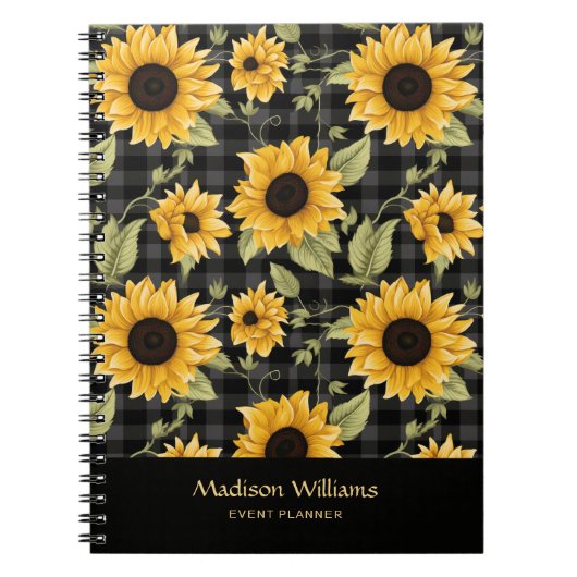 Gingham zonnebloemen patroon notitieboek (Voorkant)