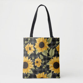 Gingham zonnebloemen patroon tote bag