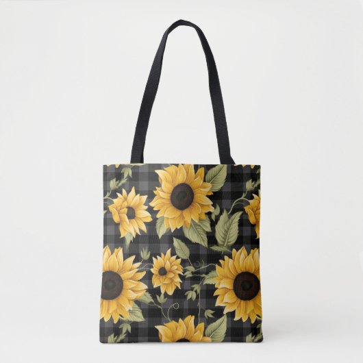 Gingham zonnebloemen patroon tote bag (Voorkant)