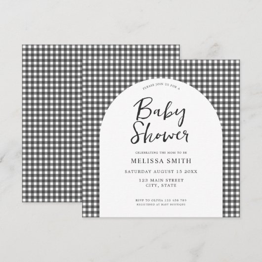 Gingham zwart wit geruit geruite Baby shower Kaart (Voorkant / Achterkant)