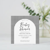 Gingham zwart wit geruit geruite Baby shower Kaart (Staand voorkant)