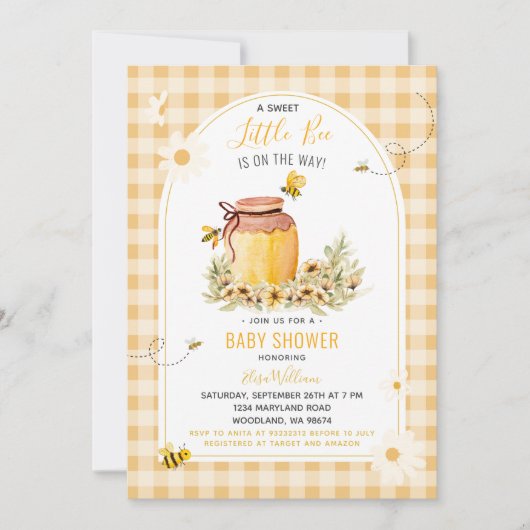 GinghamSweet Little Bee is op weg naar het Baby sh Kaart (Voorkant)