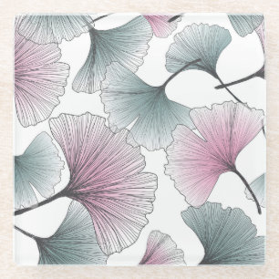 Gingko biloba met de hand getekend. glazen onderzetter