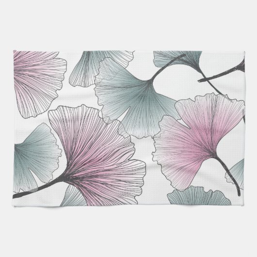 Gingko biloba met de hand getekend. theedoek (Horizontaal)