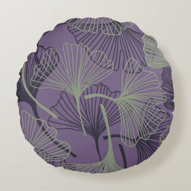 Gingko biloba naadloos. ABSTRACTE VINTAGE b Rond Kussen (Voorkant)