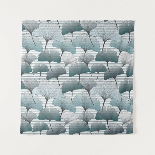 Gingko biloba, naadloos blauw patroon. wandkleed (Voorkant)