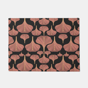  Gingko Black Floral Pattern Deurmat