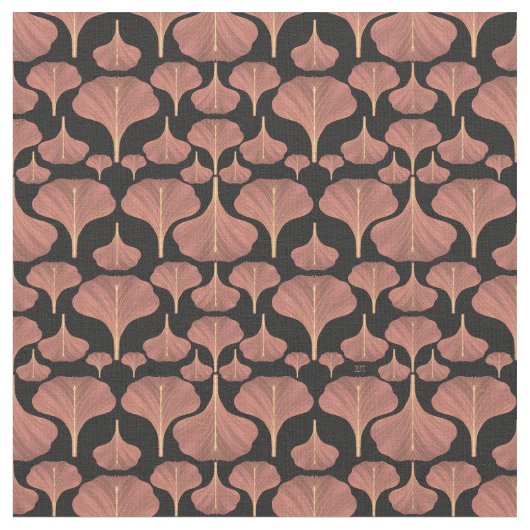  Gingko Black Floral Pattern Stof (Close Up)