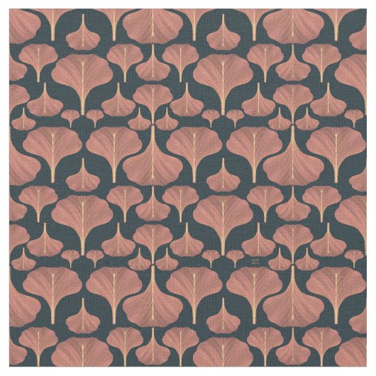  Gingko Black Floral Pattern Stof (Close Up)