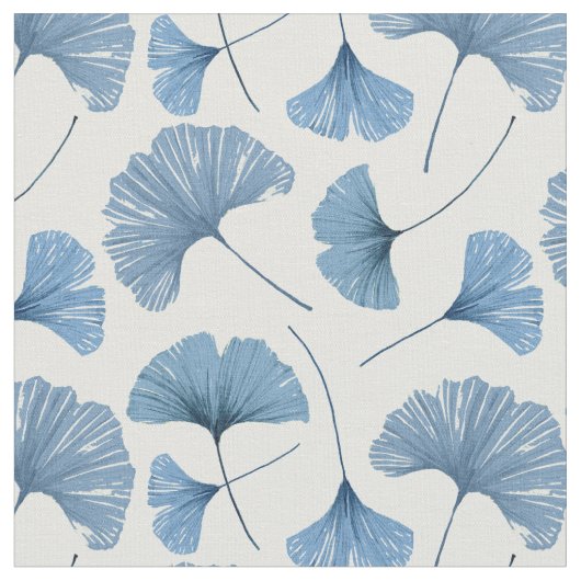Gingko blad blauw en wit patroon stof (Close Up)