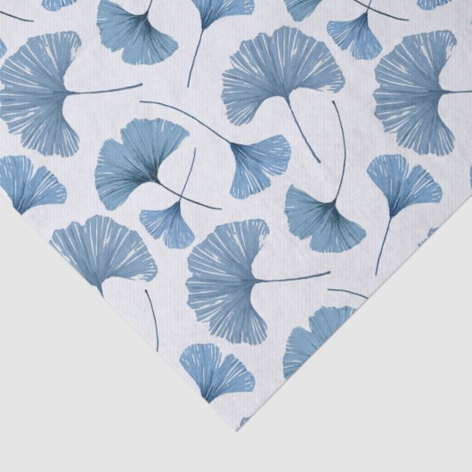 Gingko blad blauw en wit patroon tissuepapier (Detail)