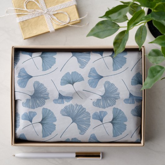 Gingko blad blauw en wit patroon tissuepapier (Geschenk)