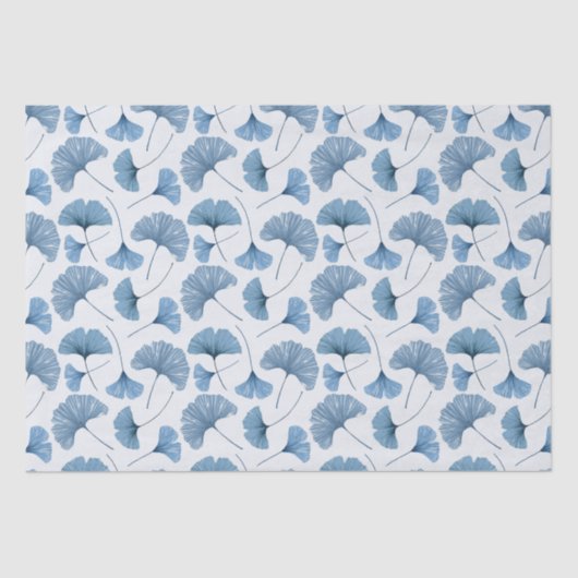 Gingko blad blauw en wit patroon tissuepapier (Voorkant)