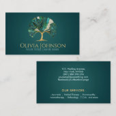 Gingko Bladboom - Smaragd Marmer en Goud Visitekaartje (Voorkant / Achterkant)