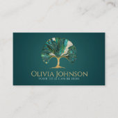 Gingko Bladboom - Smaragd Marmer en Goud Visitekaartje (Voorkant)