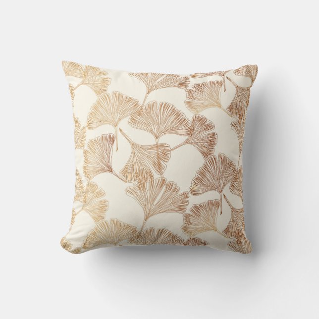 Gingko bladeren goud op crème toile ivoor behang  kussen (Voorkant)