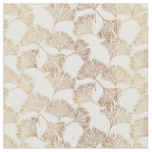 Gingko bladeren goud op crème toile ivoor behang stof