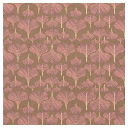  Gingko Brown Floral Pattern Stof (Close Up)