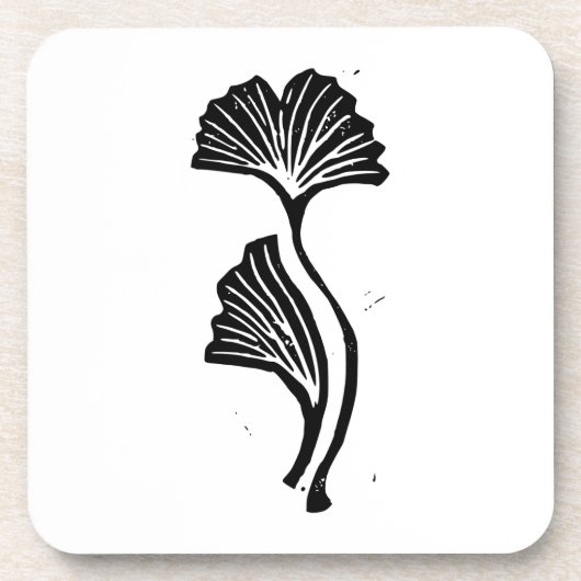 Gingko Leaf Lino Print Bier Onderzetter (Voorkant)