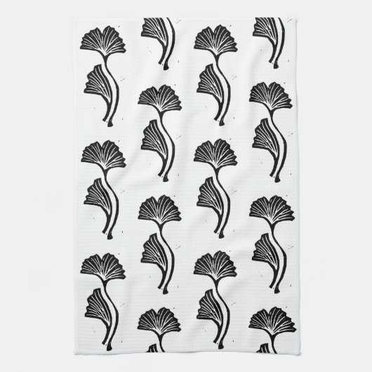 Gingko Leaf Lino Print Keukenhanddoeken (Verticaal)