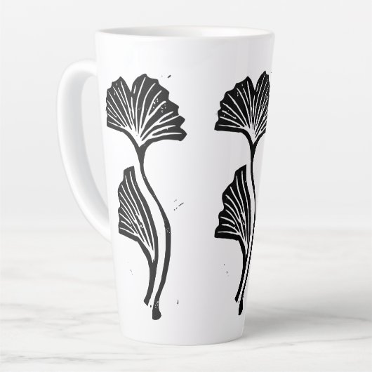 Gingko Leaf Lino Print Latte Mok (Linkerhoek)