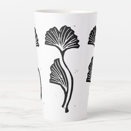 Gingko Leaf Lino Print Latte Mok (Voorkant)