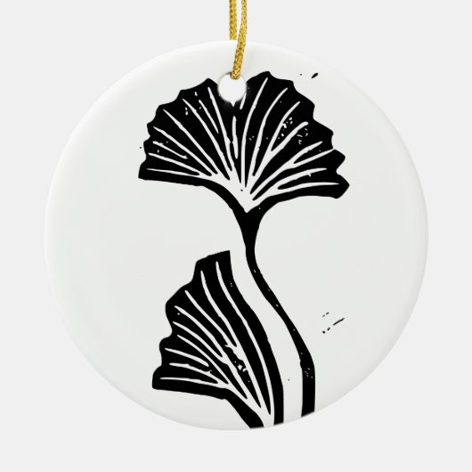 Gingko Leaf Lino Print Ornament (Voorkant)