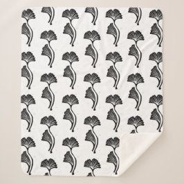 Gingko Leaf Lino Print Sherpa Deken