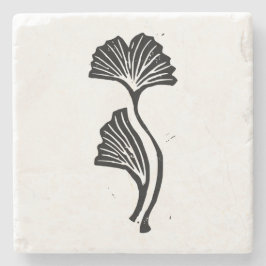 Gingko Leaf Lino Print Stenen Onderzetter