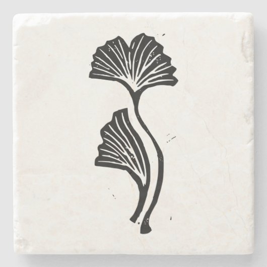 Gingko Leaf Lino Print Stenen Onderzetter (Voorkant)