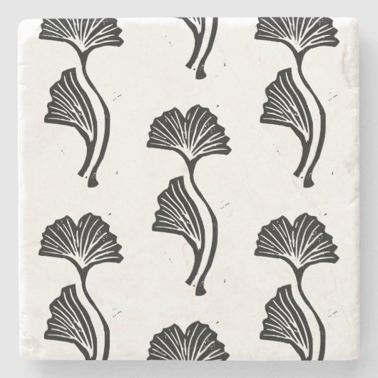 Gingko Leaf Lino Print Stone Onderzetter (Voorkant)