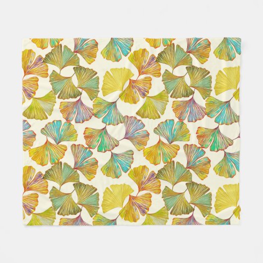 Gingko Leaves: Bloemen Abstracte kunst Fleece Deken (Voorkant (Horizontaal))