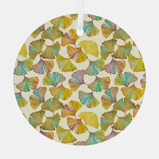 Gingko Leaves: Bloemen Abstracte kunst Glas Ornament (Achterkant)