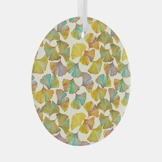 Gingko Leaves: Bloemen Abstracte kunst Glas Ornament (Voorkant Rechts)