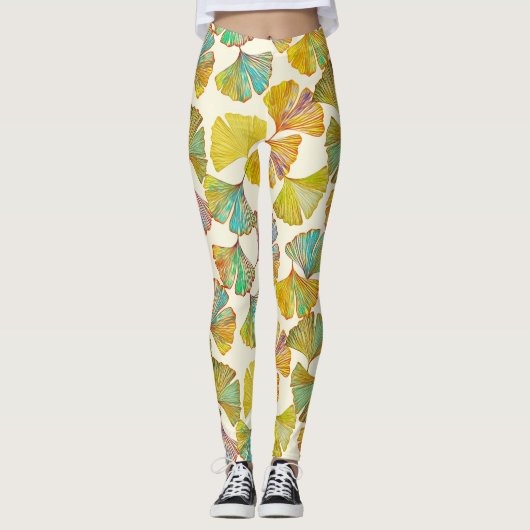 Gingko Leaves: Bloemen Abstracte kunst Leggings (Voorkant)