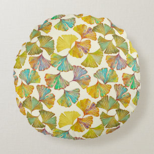 Gingko Leaves: Bloemen Abstracte kunst Rond Kussen