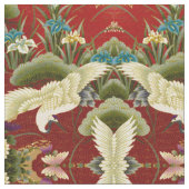 Gingko Leaves & Cranes Red Stof (Close Up)