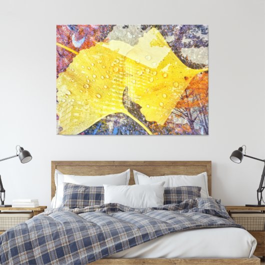 Gingko Leaves en Cityscape Canvas Afdruk (Insitu (Slaapkamer))