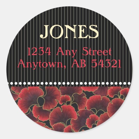 Gingko Pinstripe Stippen Classy Red Black Art Deco Ronde Sticker (Voorkant)