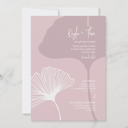 Gingko Silhouette Invitation Modern Pink Wedding Kaart (Voorkant)