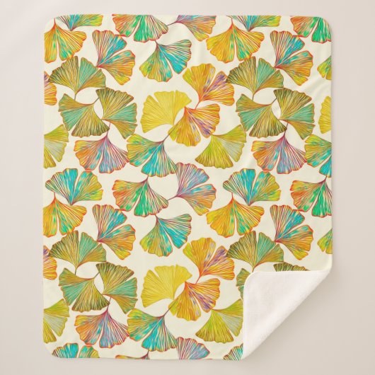 Gingko verlaat op de vloer naadloos. Watercolo Sherpa Deken (Voorkant)