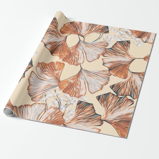 Gingko with fruits seamless pattern. Watercolor fl Cadeaupapier (Uitgerold)
